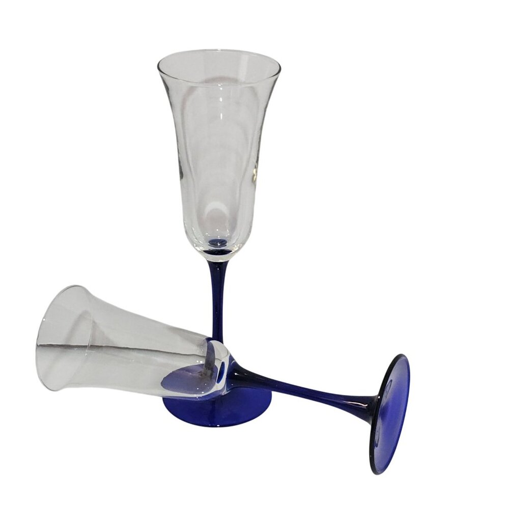 2 Cristal D'Arques Americana Blue Champagne Glasses 8.5" flared Luminarc - Picture 2 of 6